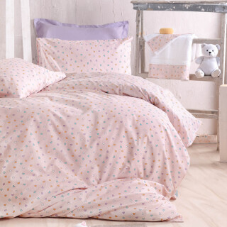 Σετ Ημίδιπλα Σεντόνια Tiny Heart Σομόν Όχι Ημίδιπλο