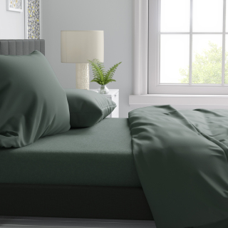 Σετ Σεντόνι με Παπλωματοθήκη Μονόχρωμο Περκάλι Λαδί Σκούρο