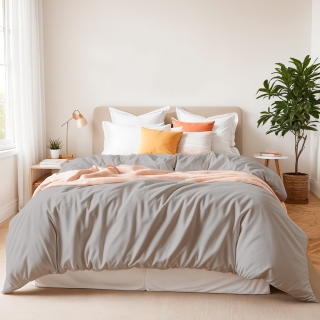 Παπλωματοθήκη Σουρ Μεζούρ Διπλή Φανέλα Μονόχρωμη Light Beige