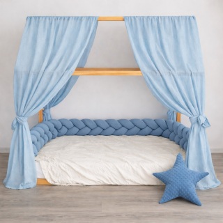 Σετ Κουρτίνες 2 Τεμαχίων για Κρεβάτι-Σπιτάκι από Μουσελίνα Γαλάζιο